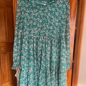 Floral Green Long Sleeve Dress